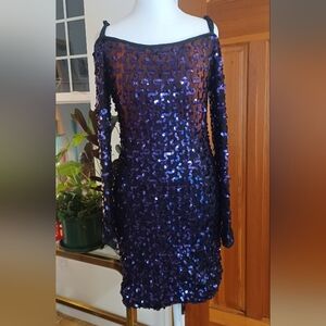 Susan Roselli Vintage Designer Purple Sequin Off-Shoulder Dress